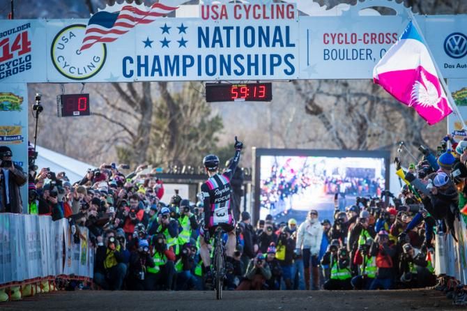 Jeremy Powers (Rapha-Focus) crosses the line to become the new national champion