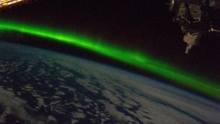 Southern polar lights photographed from the International Space Station in February 2022.