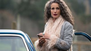 Andie MacDowell looking as if she's just been caught with a secret in Netflix's MAID.