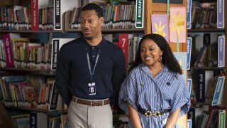 Tyler James Williams and Quinta Brunson in a library setting in Abbott Elementary season 3