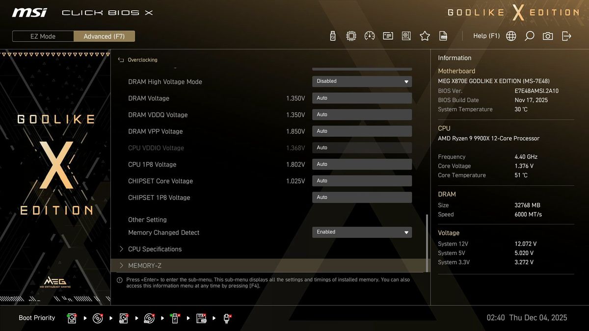MSI X870E Godlike X - BIOS