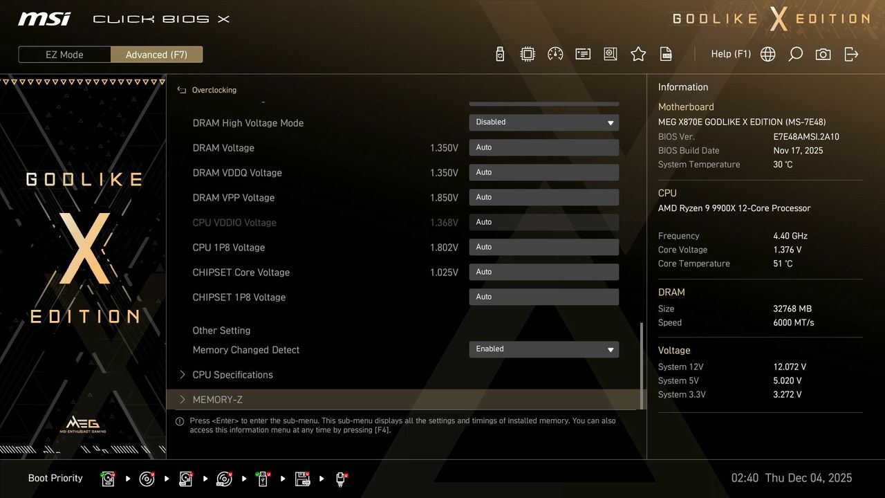 MSI X870E Godlike X - BIOS