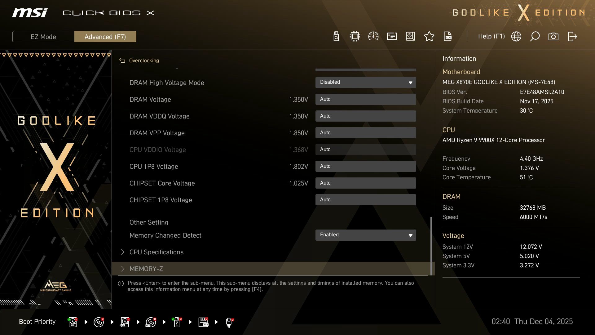 MSI X870E Godlike X - BIOS
