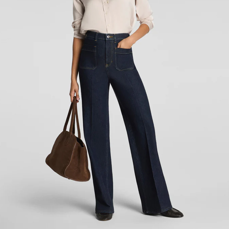 dark blue wide leg jeans Spanx
