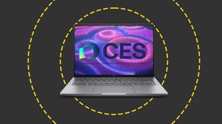 The CES logo on a AI-PC display and the ITPro background