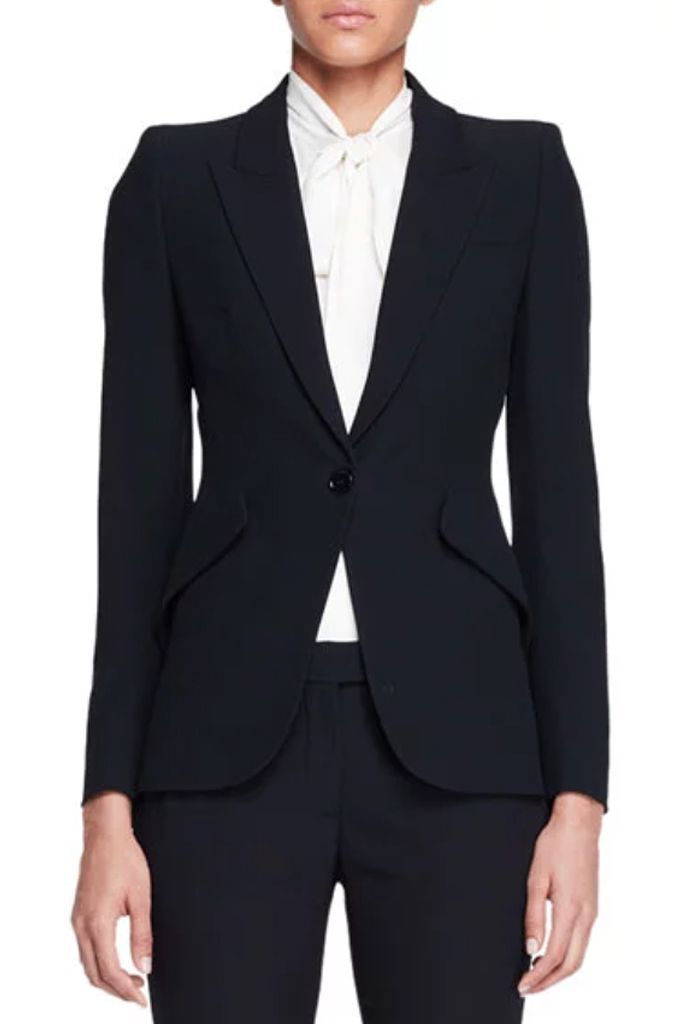 Clothing, Suit, Outerwear, Blazer, Formal wear, Black, Jacket, Tuxedo, Button, Top,