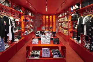 Inside of red Dolce & Gabbana store