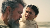 A screenshot of Zendaya's Athena talking to Matt Damon's Odysseus in The Odyssey 
