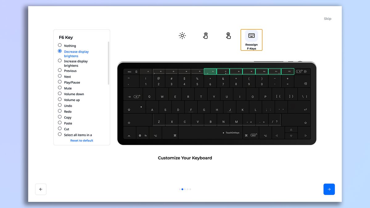 Screenshot of the Clevetura TouchOnKeys app