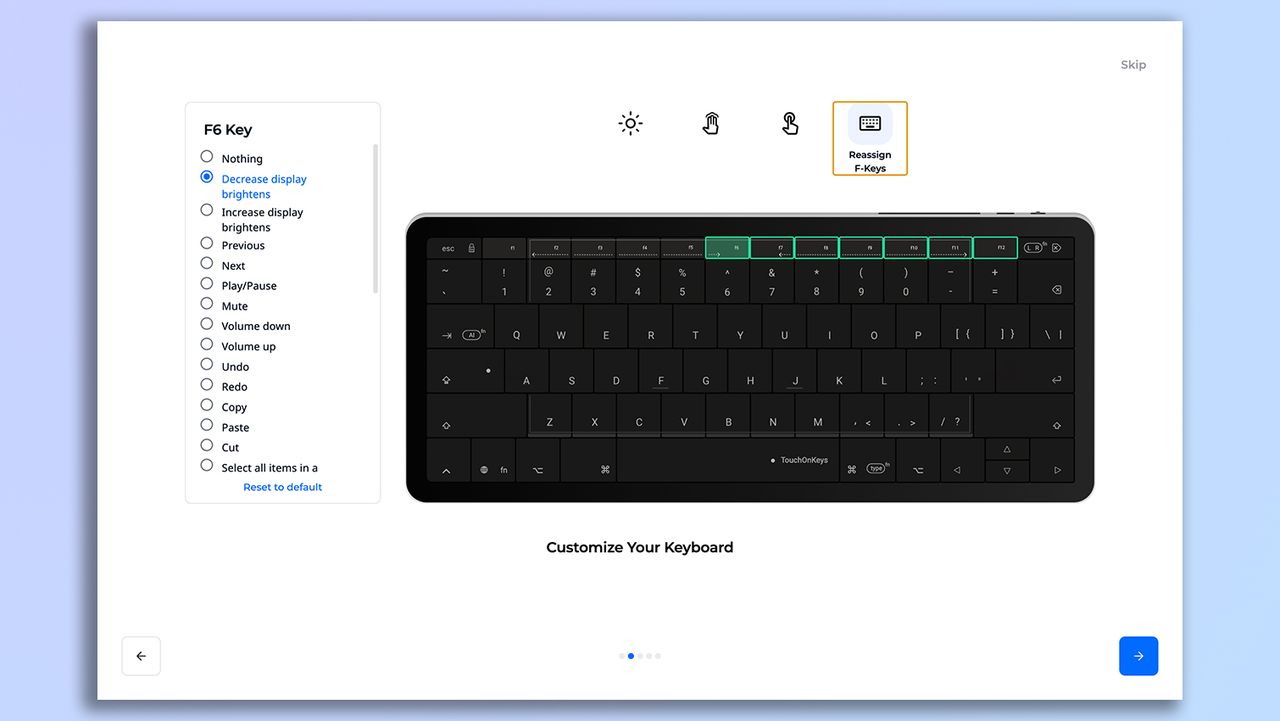 Screenshot of the Clevetura TouchOnKeys app