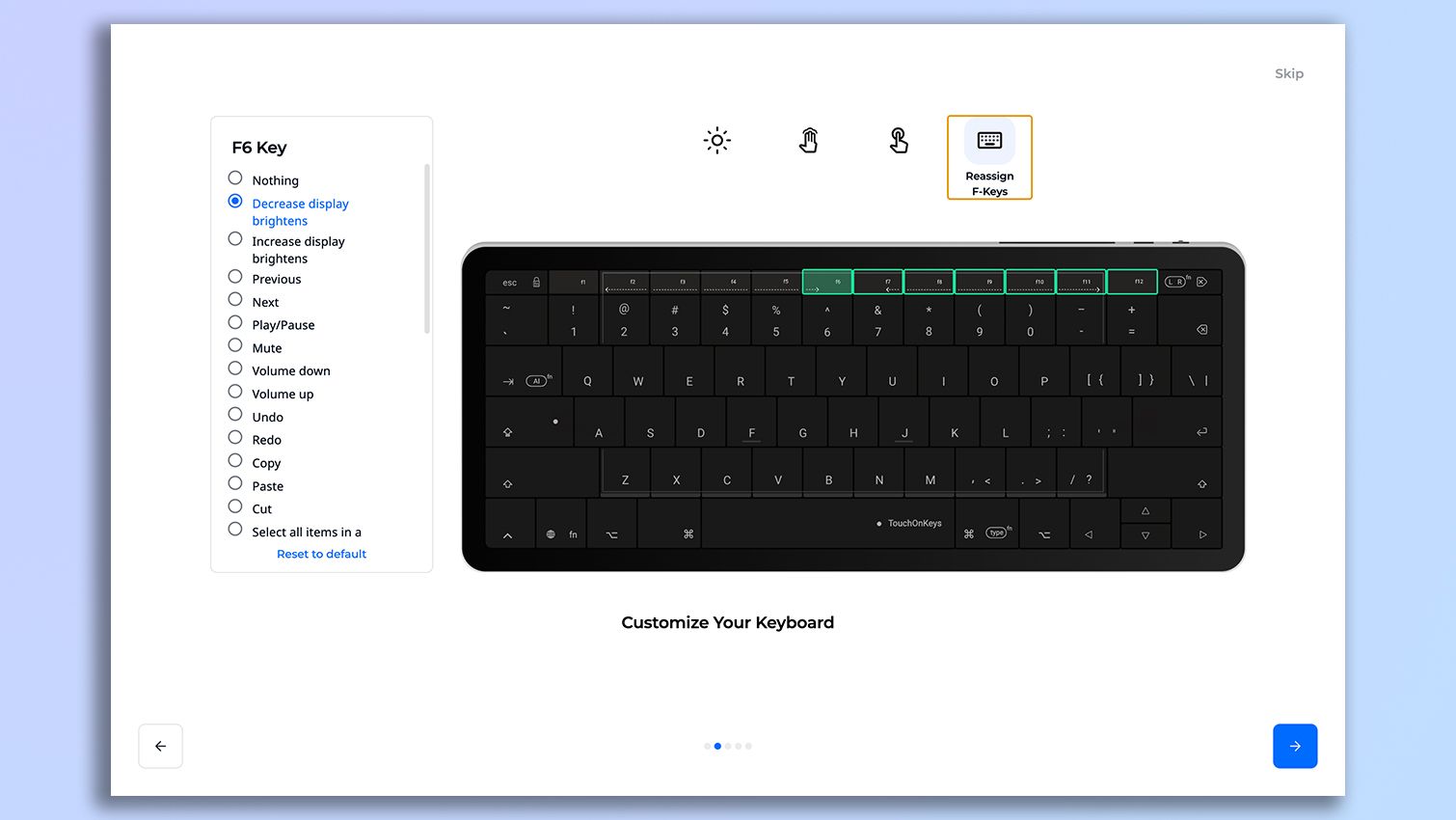 Screenshot of the Clevetura TouchOnKeys app