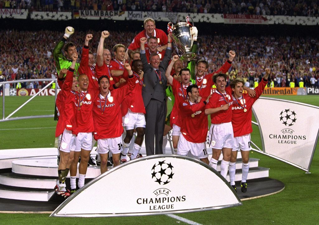 99 is a Prime Video series about Manchester United achieving the &#039;treble&#039; including winning the Champions League in 1999 (above).