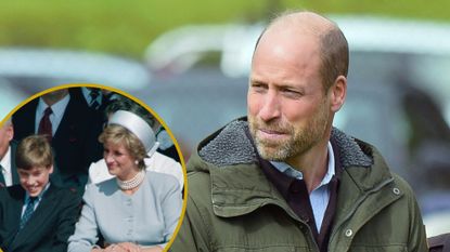 A composite of a roundel of Prince William and Princess Diana over a picture of Prince William on the Isle of Bute on September 17, 2026 