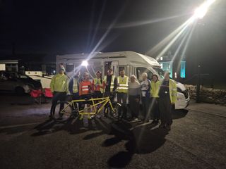 Hannah Fawcett and Ede Harrison and crew after their successful LEJOG