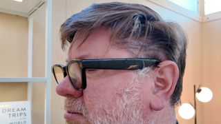 up close with google smart glasses on a man's face