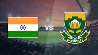 A cricket pitch with the India and South Africa logos on top, for the India vs South Africa live stream of the T20 World Cup