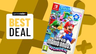 Super Mario Bros. Wonder Nintendo Switch deal on yellow background