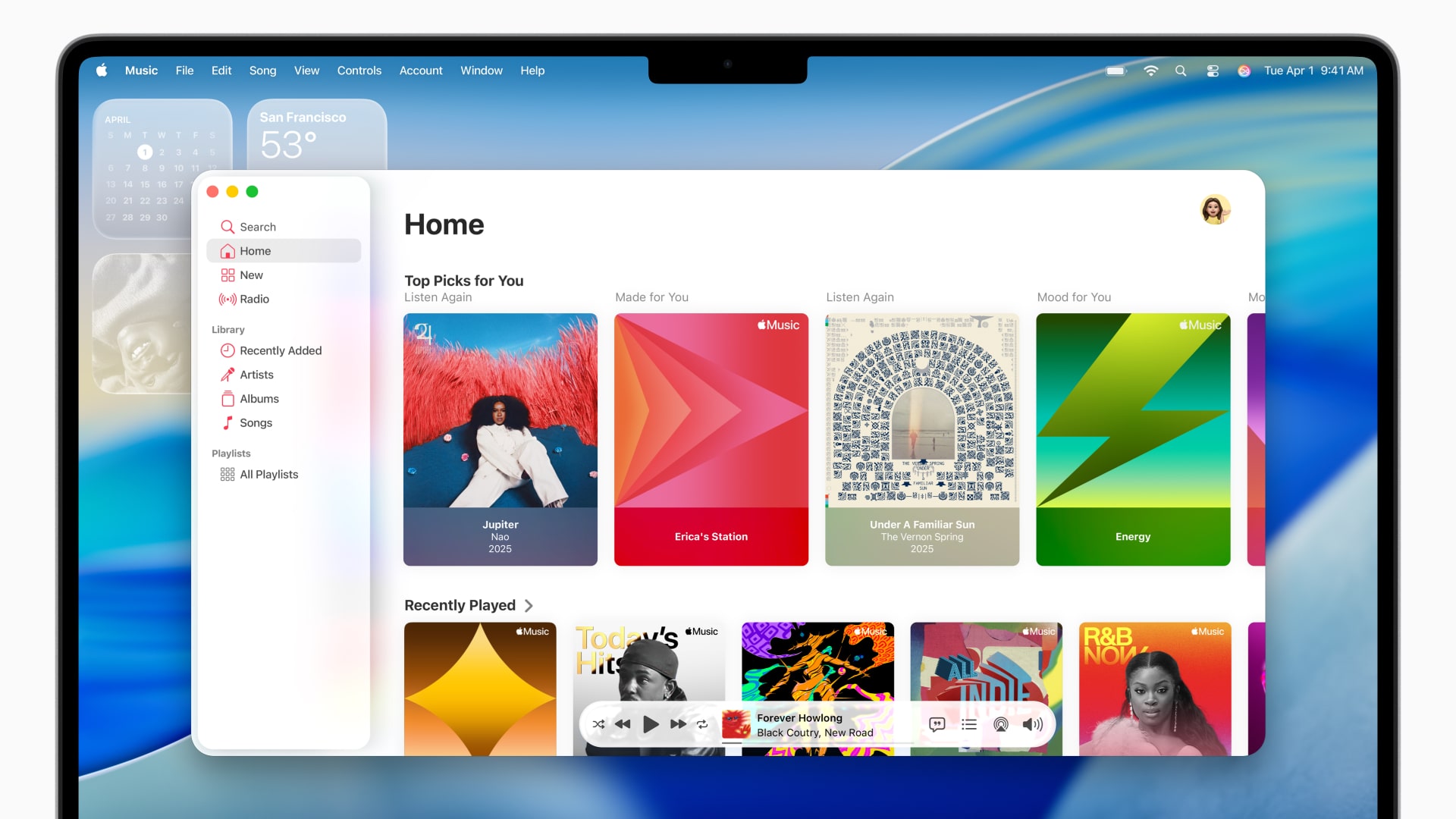 The Liquid Glass interface in macOS Tahoe.