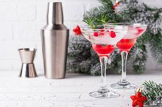 Cocktails and a cocktail shaker with pine branches