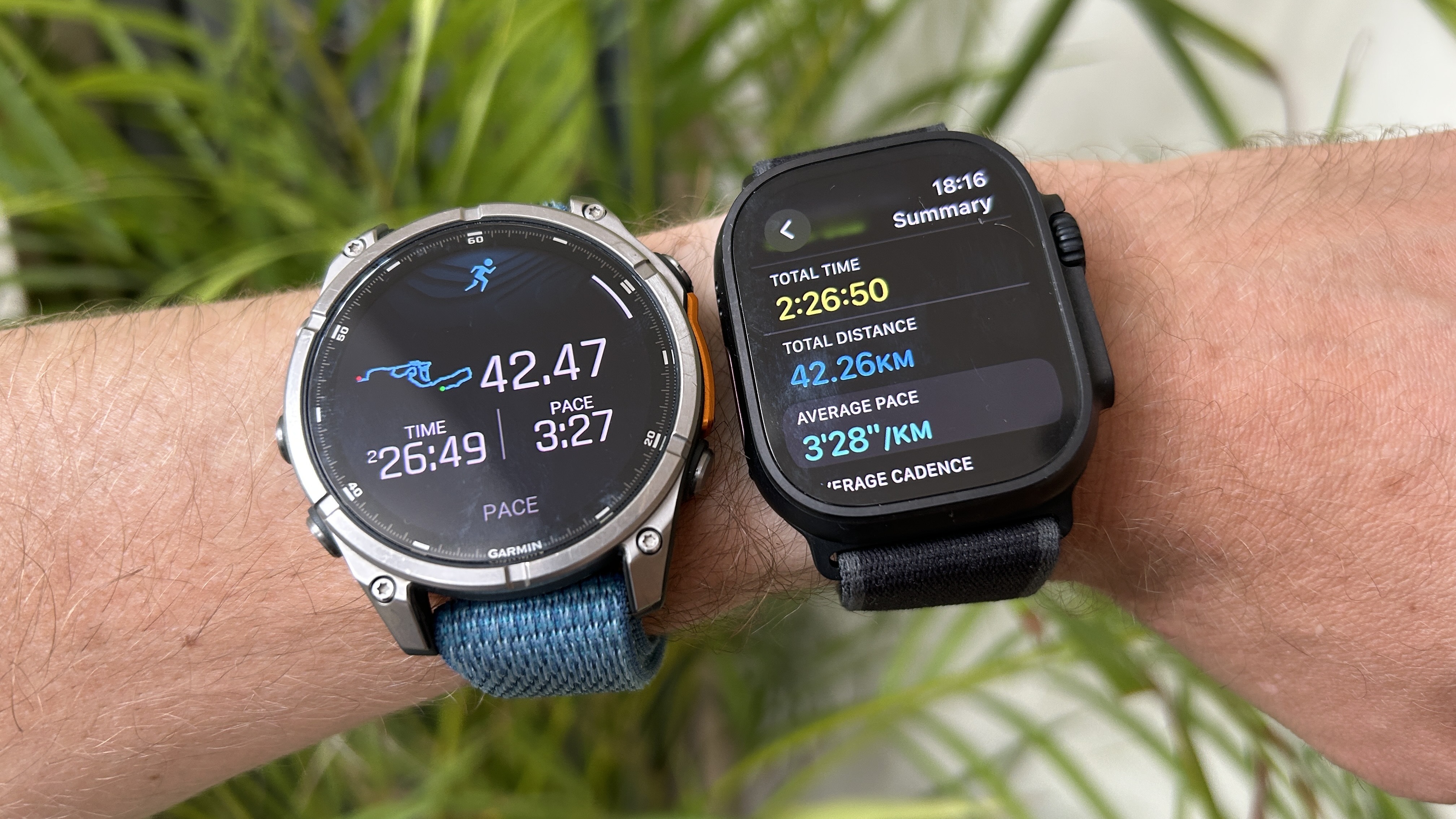 Garmin Fenix 8 and Apple Watch Ultra 2 marathon