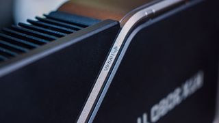 A close up of the Nvidia GeForce RTX 3080 Ti's aluminum trim