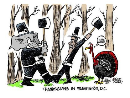 Political cartoon Thanksgiving Washington DC partisanship