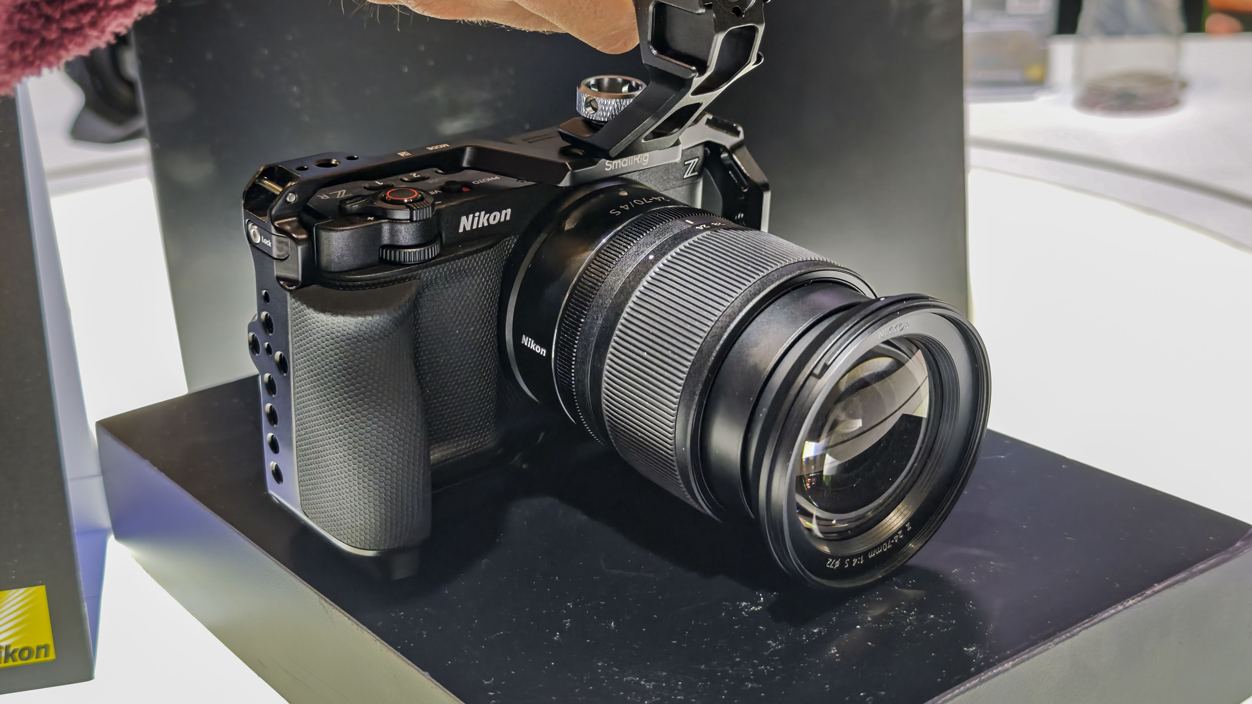 IBC 2025 show &amp;ndash; Nikon ZR on Nikon&#039;s stand with SmallRig handle attached