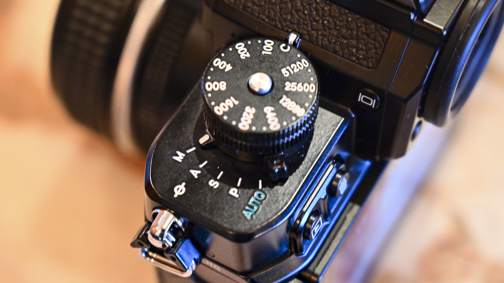 Close up of the Nikon Zf dials and controls