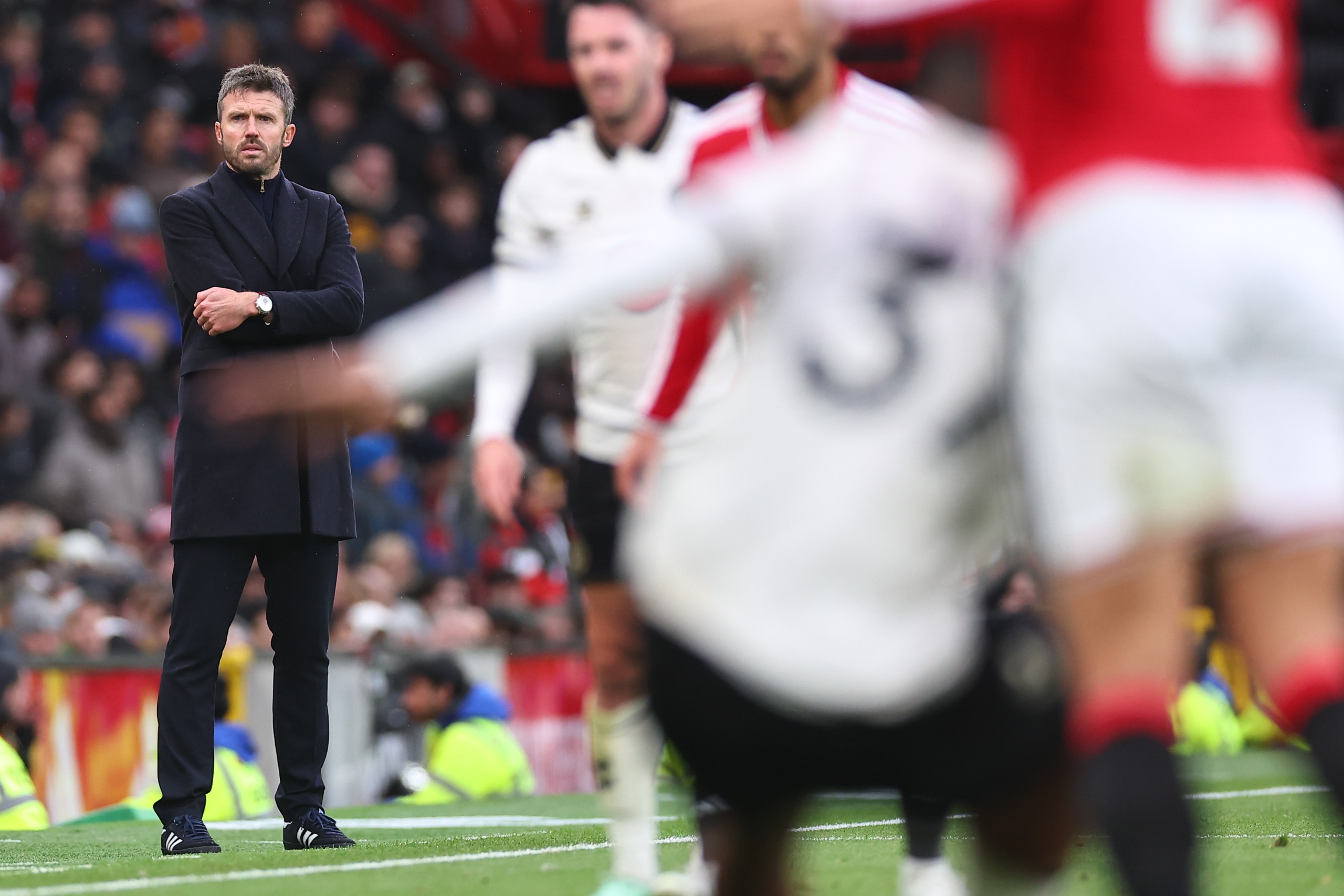  Manchester United head coach / manager Michael Carrick looks on during the Premier League 2026/27 match between Manchester United and AFC Bournemouth at Old Trafford on October 25, 2026 in Manchester, United Kingdom.