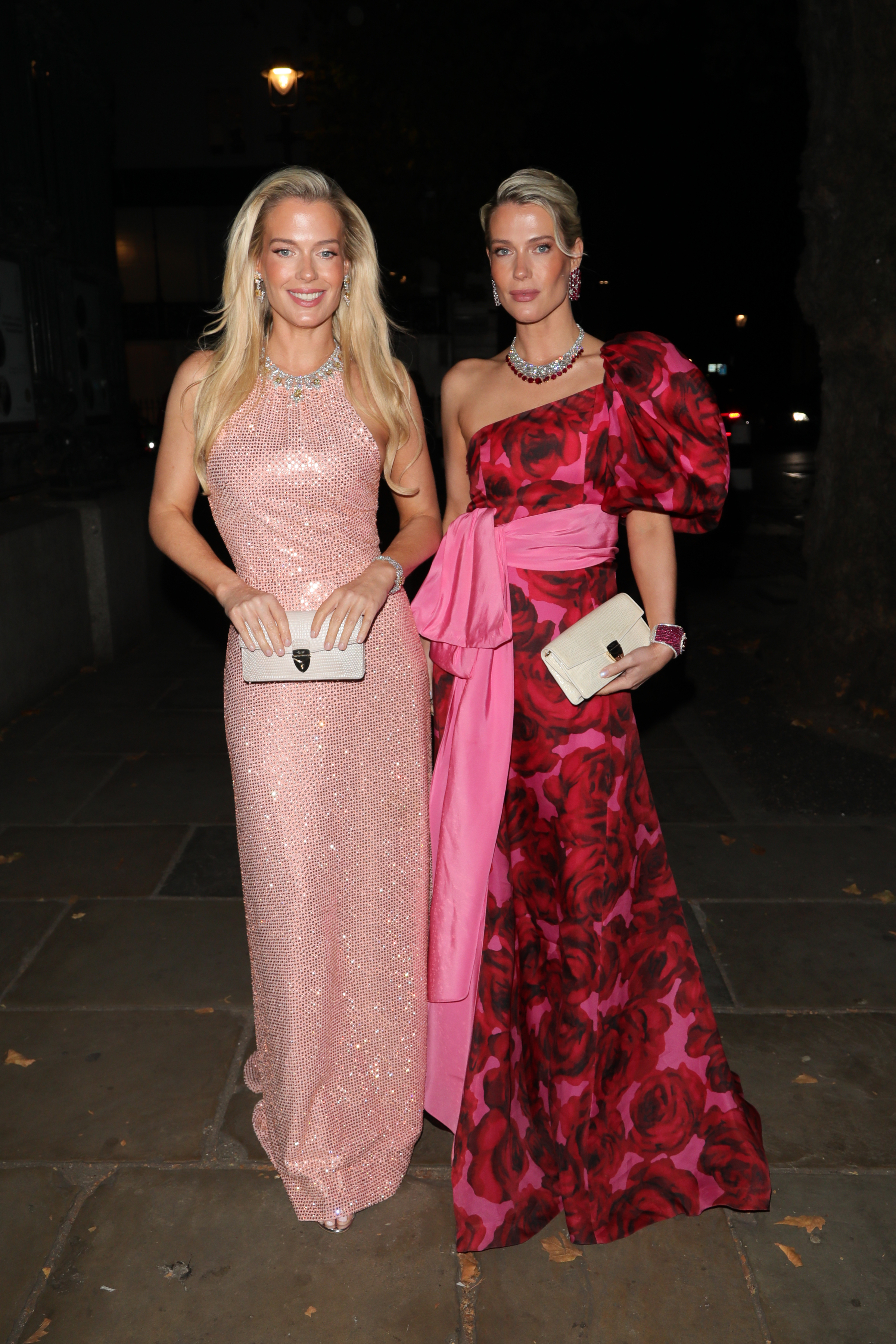 Amelia and Eliza Spencer in pink gowns at the British Museum gala
