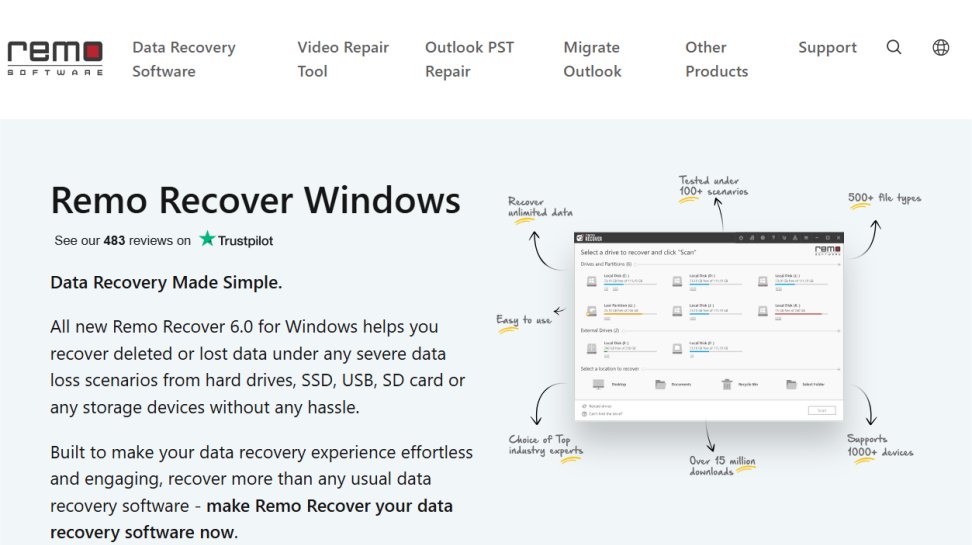 Remo Recover website screenshot (July 2025).