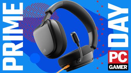 The Glorious GHS Eternal wired gaming headset in black floats in the funky PCG Prime Day deal void.
