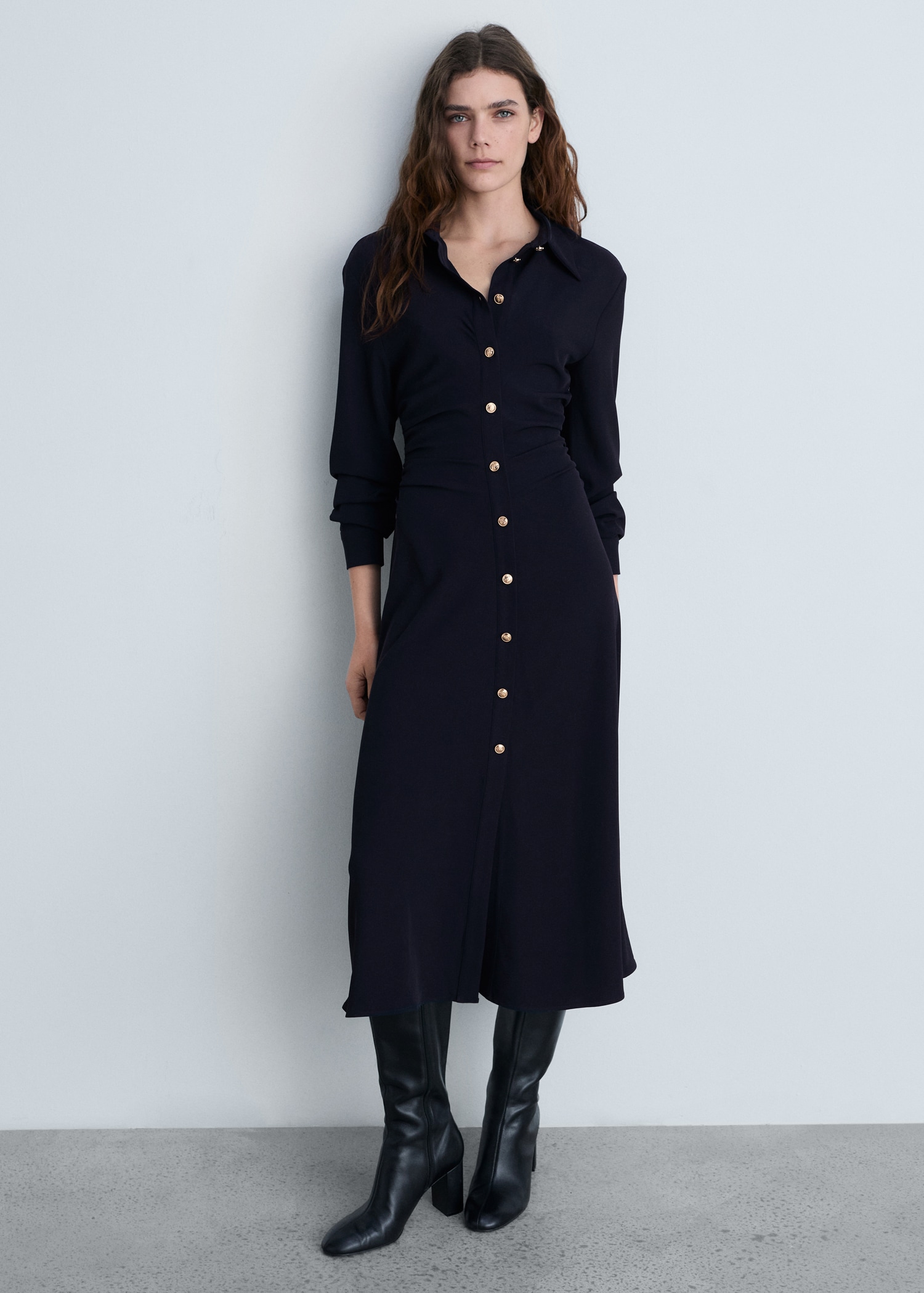 Midi Dress with a Draped Waist - Women | Mango USA