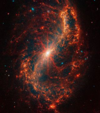 Older blue stars punch through the orange gas of NGC 7496