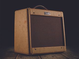 A narrow-panel tweed Fender Champ, made from the mid ’50s to early ’60s and arguably the most revered of them all.