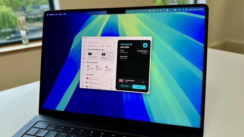 Surfshark's homepage on macOS. On the left are tabs for various server lists. There are options for locations, Static IP, MultiHop and dedicated IP. Below this is a list of servers. On the right of the screen there is a widget showing the VPN in connected, with its connection time, VPN IP address and encryption protocol.