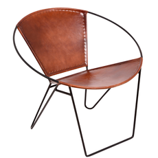Brown leather chair with metal frame