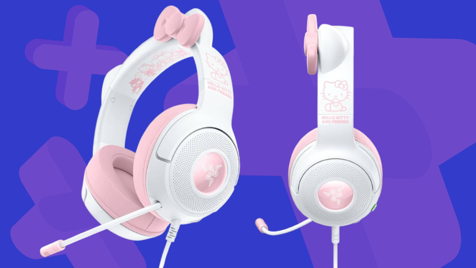Image of the Hello Kitty Edition Razer Kraken Kitty V2 USB wired headset on a blue GamesRadar+ background.