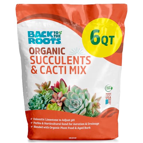 Back to the Roots 100% Organic Succulent &amp;amp; Cacti Mix (6 Quart) | Made in the Usa | Premium Nutrition for Indoor and Outdoor Plants