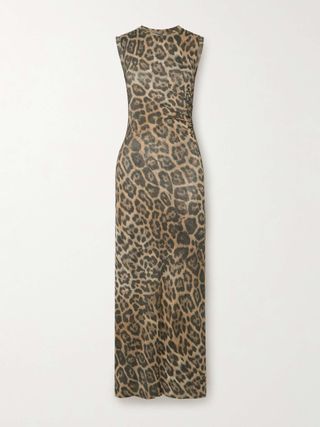 Stella McCartney Ruched Leopard-Print Jersey Midi Dress