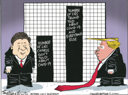Political Cartoon U.S. lies China told Xi Jinping Trump lies