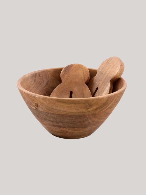 Acacia Salad Bowl With Servers - Natural