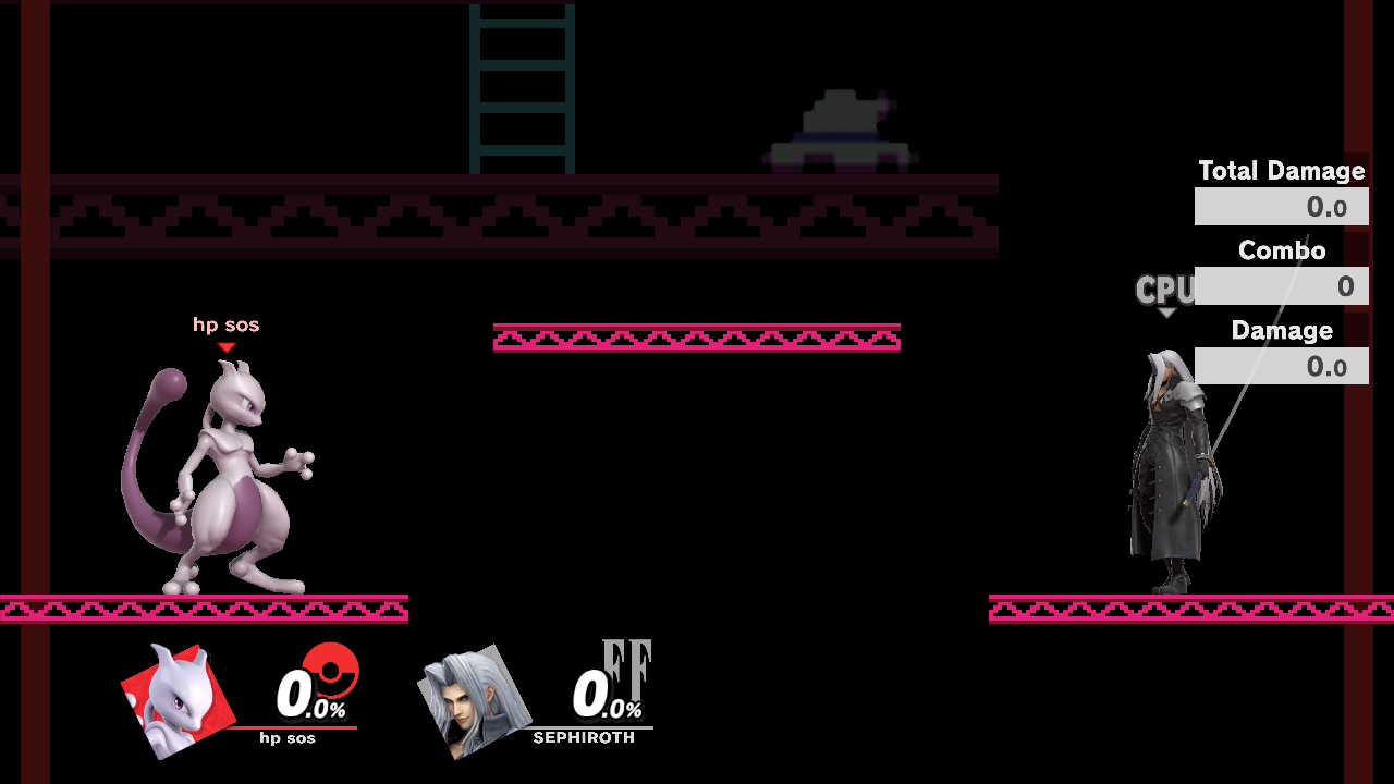 Mewtwo and Sephiroth in Super Smash Bros. Ultimate with handheld boost mode off