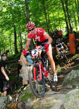 Todd Wells (Specialized) on a technical descent at the Wisconsin US Pro XCT race