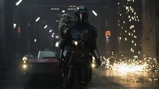 Pedro Pascal's Din Djarin and Grogu in The Mandalorian and Grogu