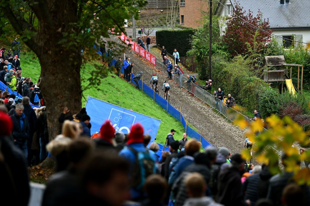 NAMUR BELGIUM NOVEMBER 05 Thibau Nys of Belgium and Emiel Verstrynge of Belgium compete in the chase group during the 20th UEC European Cyclocross Championships 2022 Mens U23 EuroCross22 on November 05 2022 in Namur Belgium Photo by Luc ClaessenGetty Images