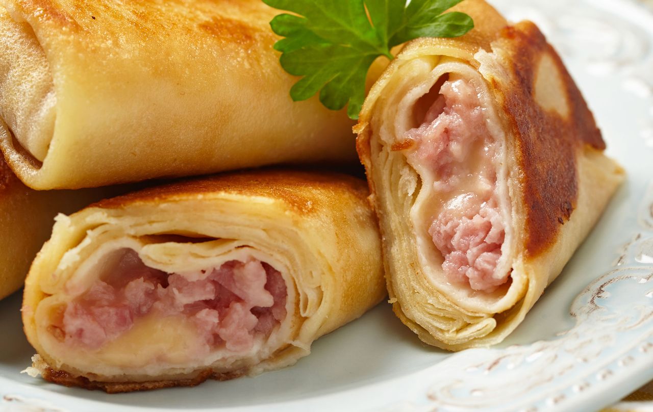 ham and cheese pancake rolls