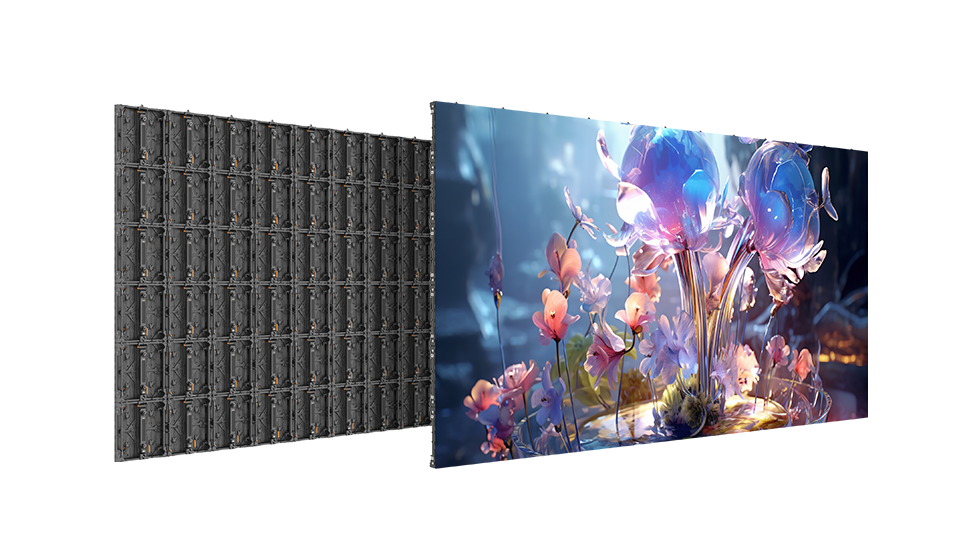AbsenLive Introduces the SA1.5 display, shown here with vivid, colorful floral patterns.