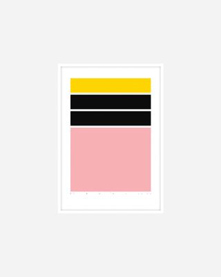 A framed print featuring yellow, black and pink bands