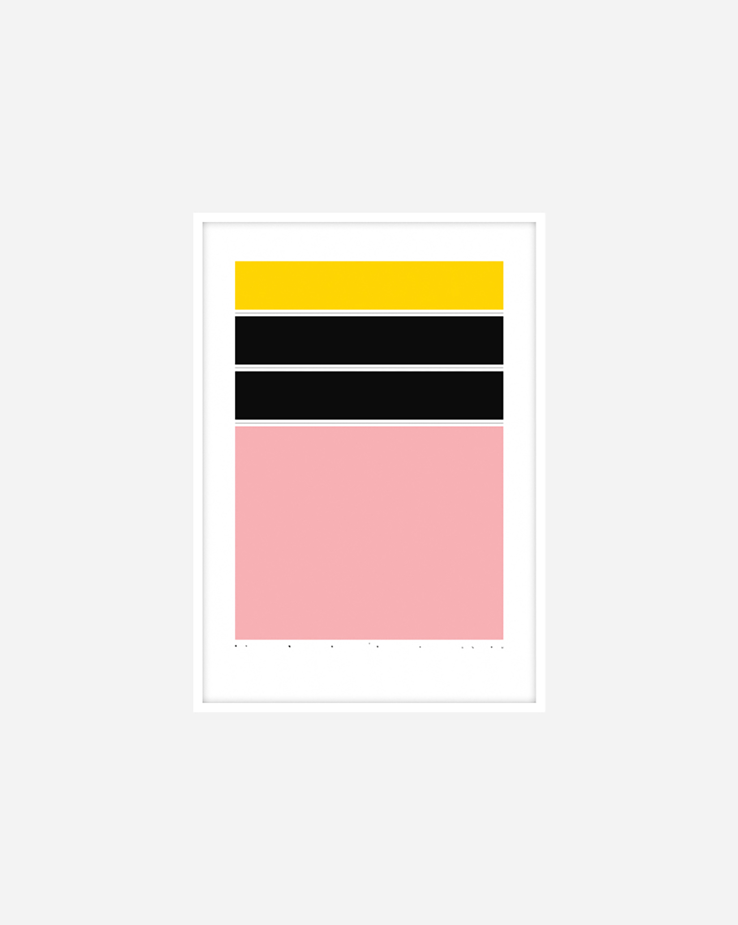 A framed print featuring yellow, black and pink bands